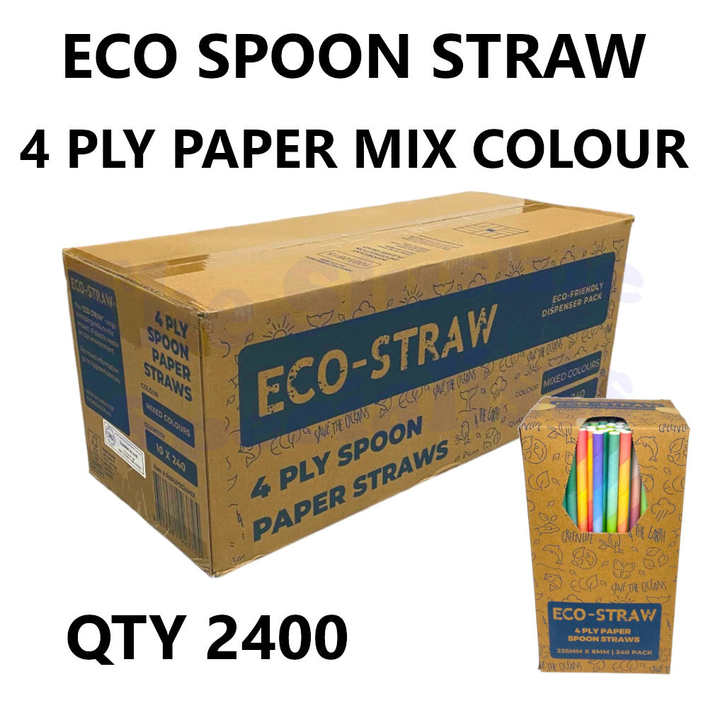 Eco Spoon Straw 4 PLY Paper Multi Coloured Box 2400 The Slushie