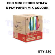 Load image into Gallery viewer, Eco Mini Spoon Straw 5 PLY Paper Multi Coloured Pack 220