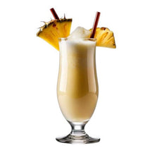 Load image into Gallery viewer, A glass of Pina Colada cocktail with a slice of pineapple and a straw.