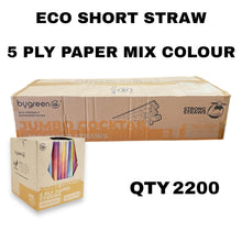 Load image into Gallery viewer, Eco Short Cocktail Straw 5 PLY Paper Multi Coloured Box 2200