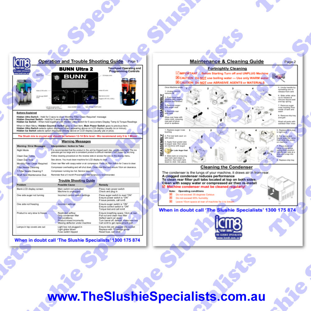 Laminated Instructions Sheet BUNN The Slushie Specialists