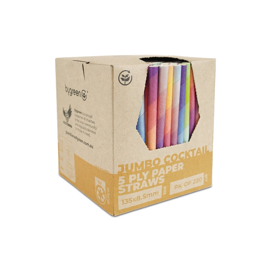 Eco Short Cocktail Straw 5 PLY Paper Multi Coloured Pack 220