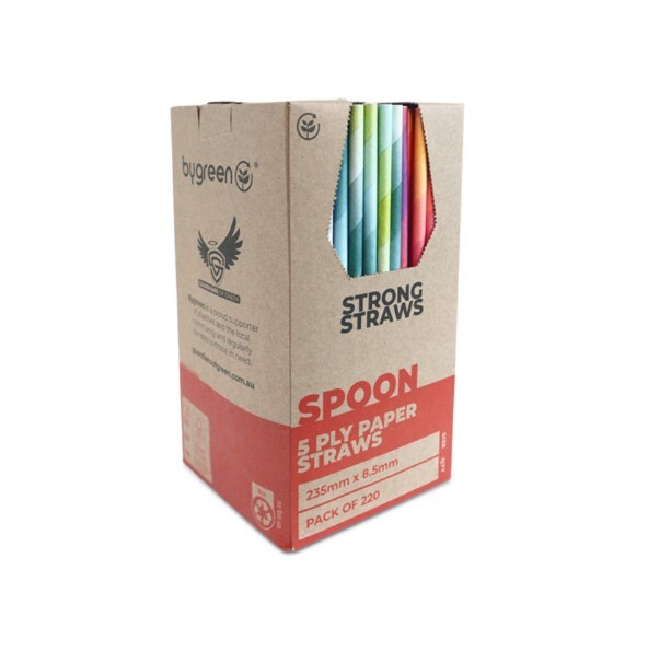 Eco Spoon Straw 5 PLY Paper Multi Coloured Pack 220