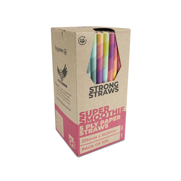 Eco Super Smoothie Straw 5 PLY Paper Multi Coloured Pack 100