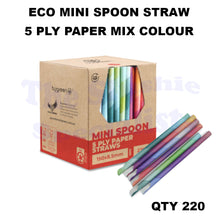 Load image into Gallery viewer, Eco Mini Spoon Straw 5 PLY Paper Multi Coloured Pack 220
