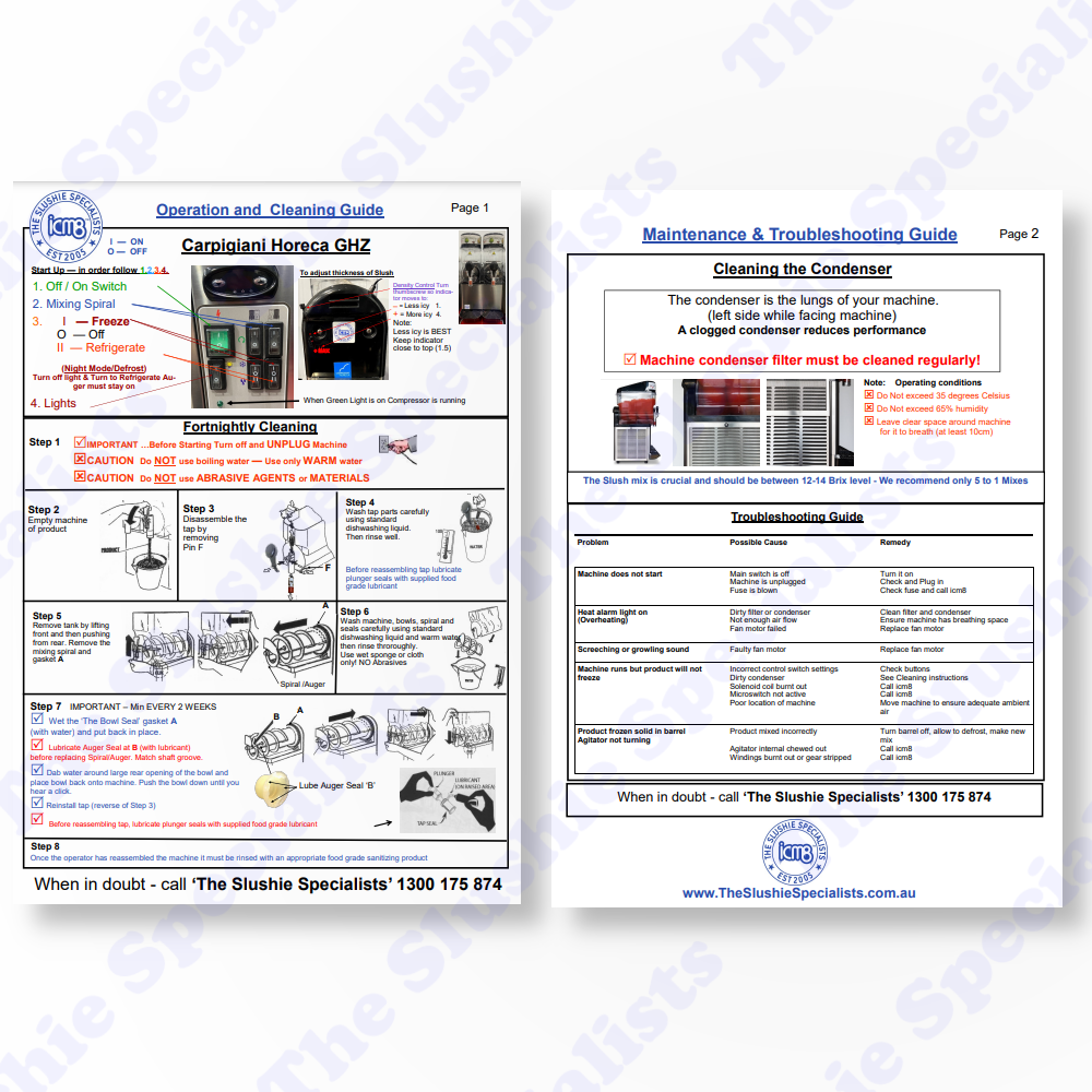 Laminated Instructions Sheet - Carpigiani Horeca