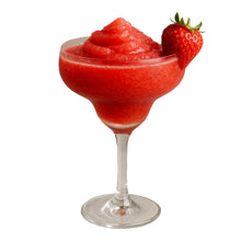 Load image into Gallery viewer, Red slushy in a glass with a strawberry on a white background
