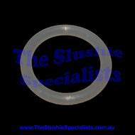A clear silicone O-ring against a black background, with the text 'The Slushie Specialists' over it.